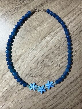 Blue Beaded Necklace with Starfish Accent